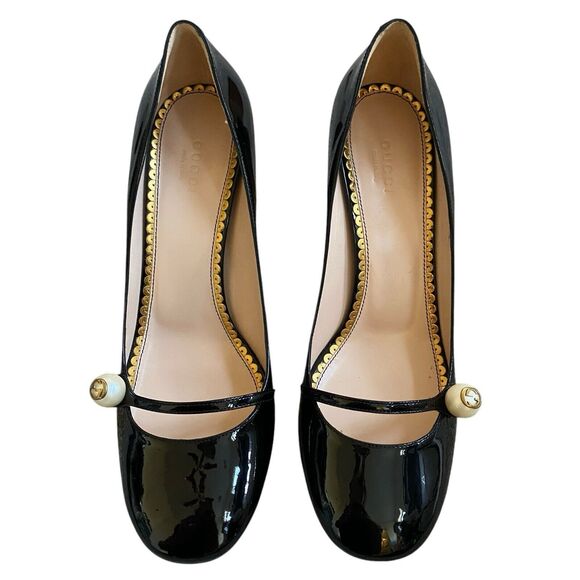 Gucci Vernice Pearl Arielle Mary Jane Pumps US 9.5 EU 39.5 Black Leather NEW - Picture 3 of 15